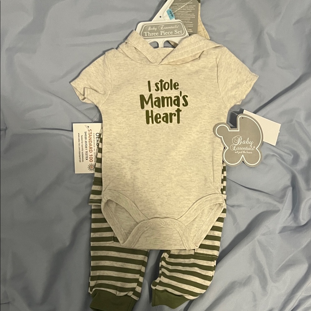 Baby Essentials Gray and Green Bodysuit Set